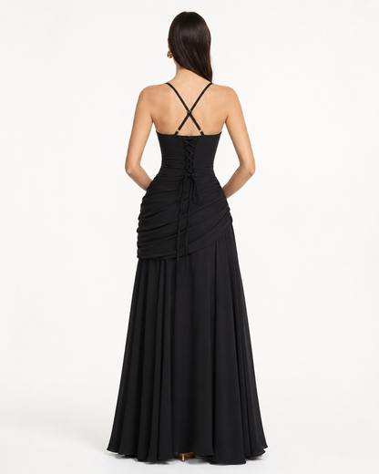 Lenara - Robe maxi drapée avec dos lacé