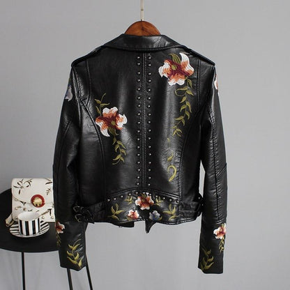 Rachel - Veste brodée en simili cuir