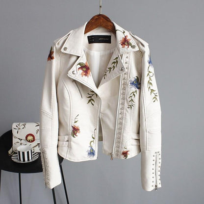 Rachel - Veste brodée en simili cuir