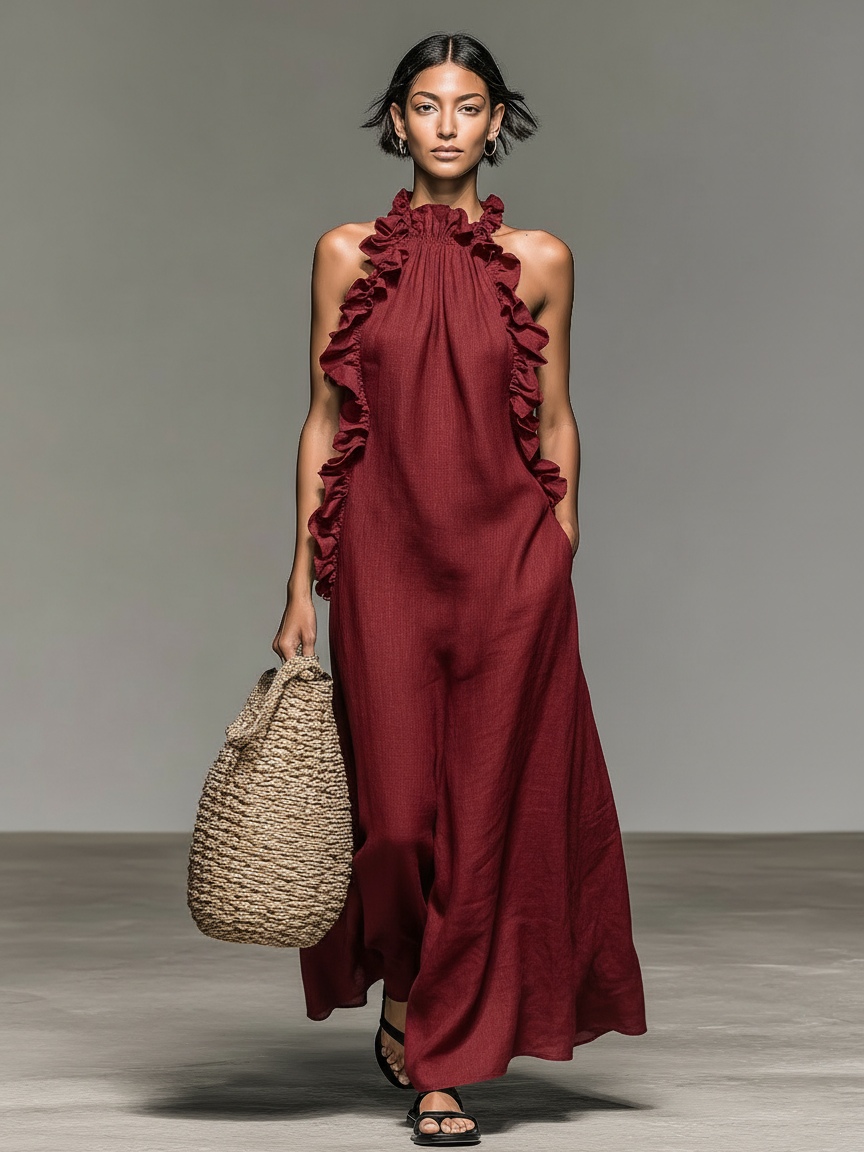 Serela - Robe maxi à volants avec poches