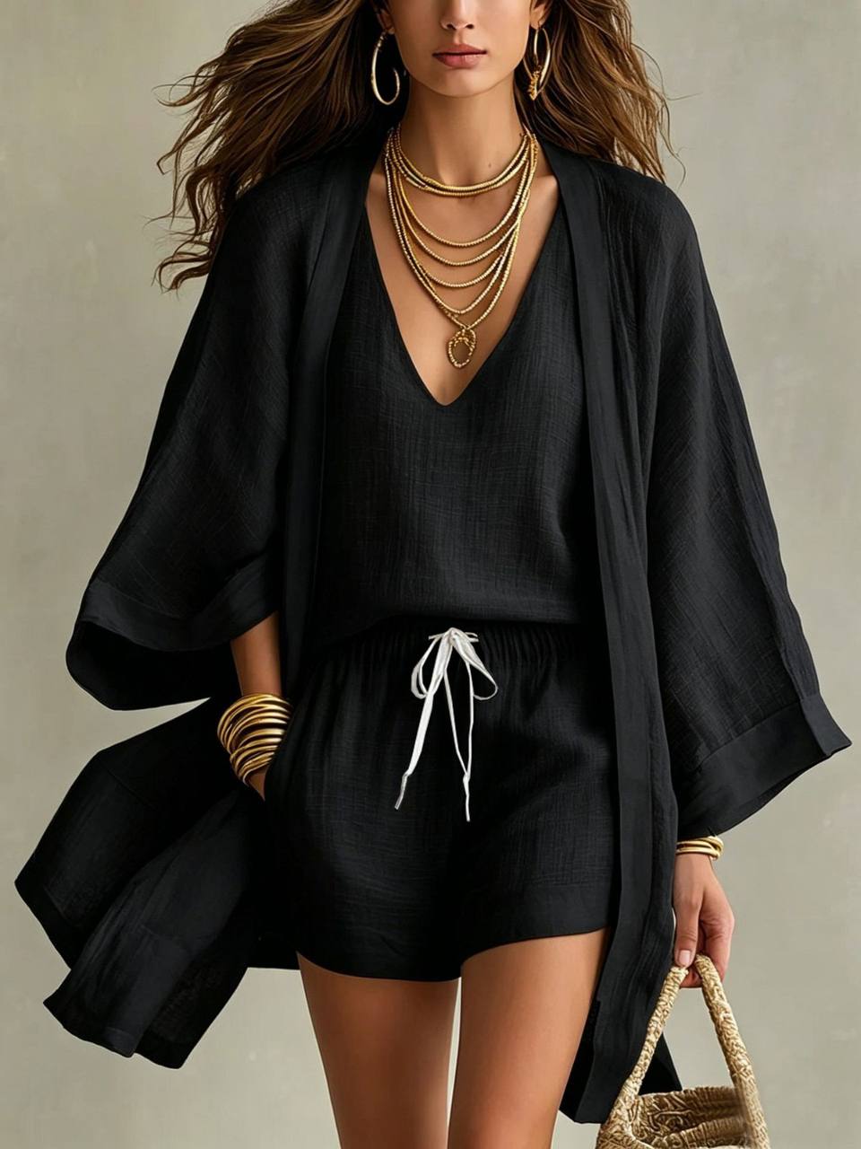 Aureva - Ensemble en lin à trois pièces avec cardigan
