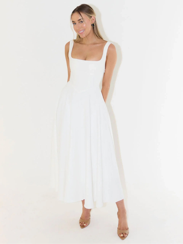 Alta - Robe midi cintrée avec décolleté carré