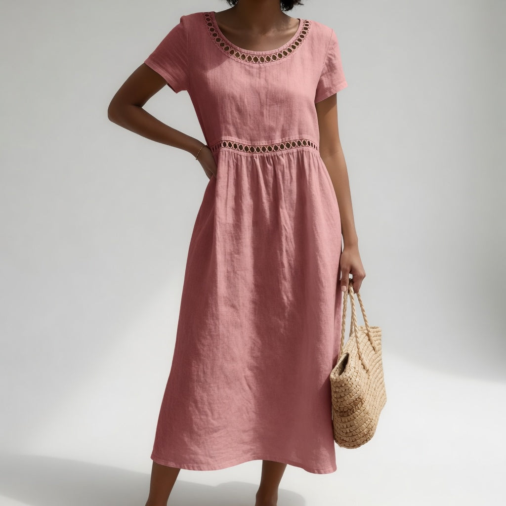 Margery - Robe midi en lin brodée