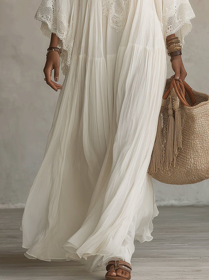 Ondina - Robe maxi en chiffon ornée de dentelle