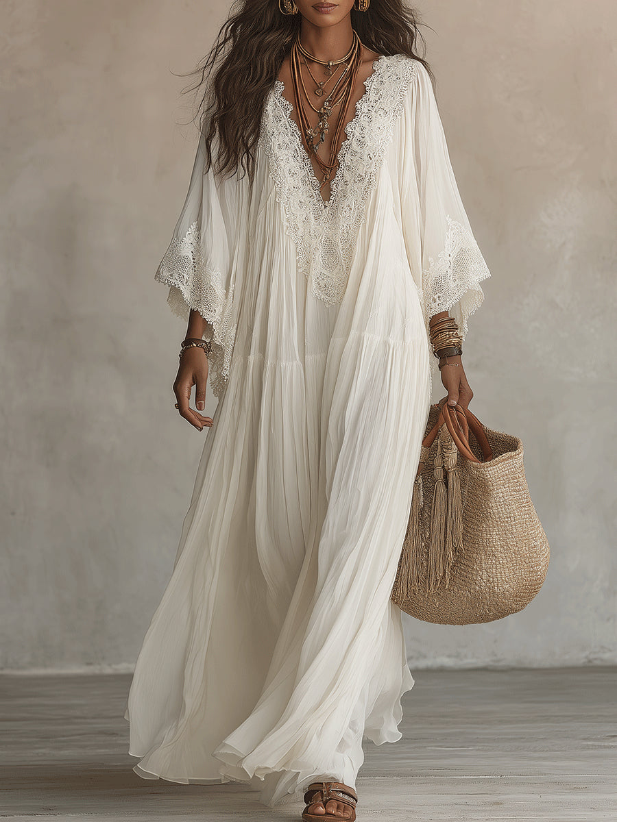 Ondina - Robe maxi en chiffon ornée de dentelle