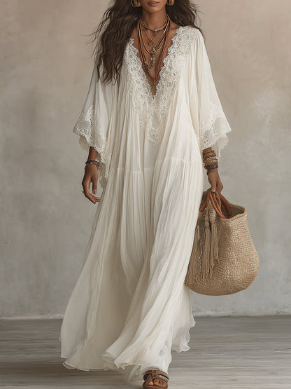 Ondina - Robe maxi en chiffon ornée de dentelle