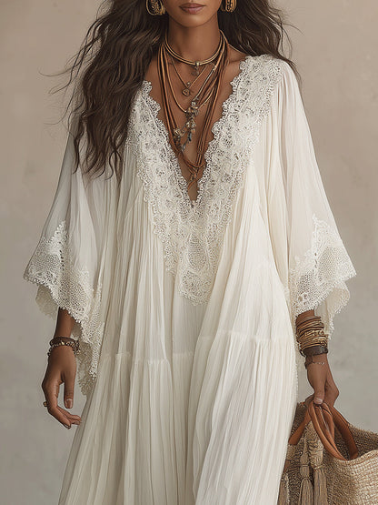 Ondina - Robe maxi en chiffon ornée de dentelle