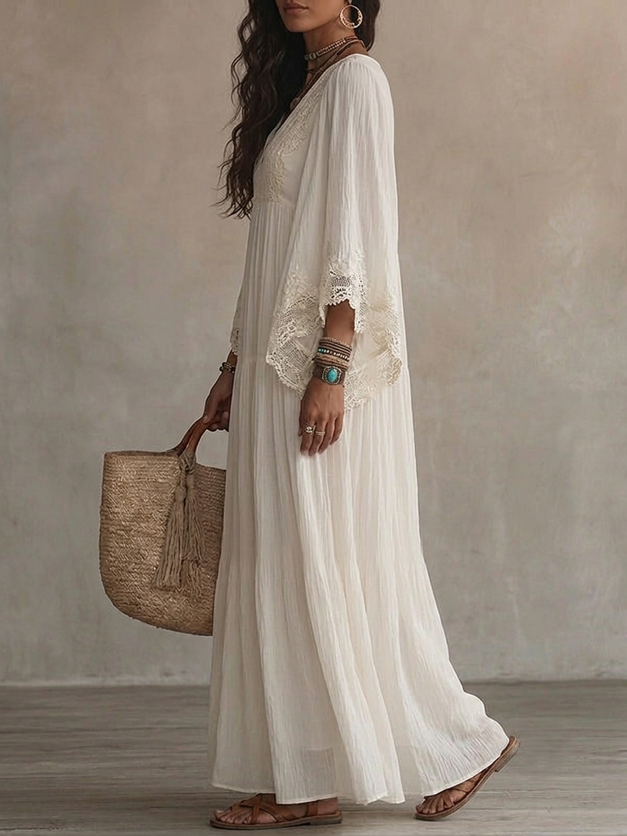Ondina - Robe maxi en chiffon ornée de dentelle