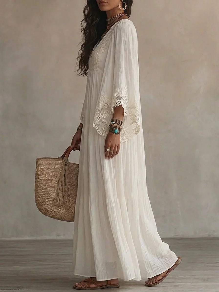 Ondina - Robe maxi en chiffon ornée de dentelle