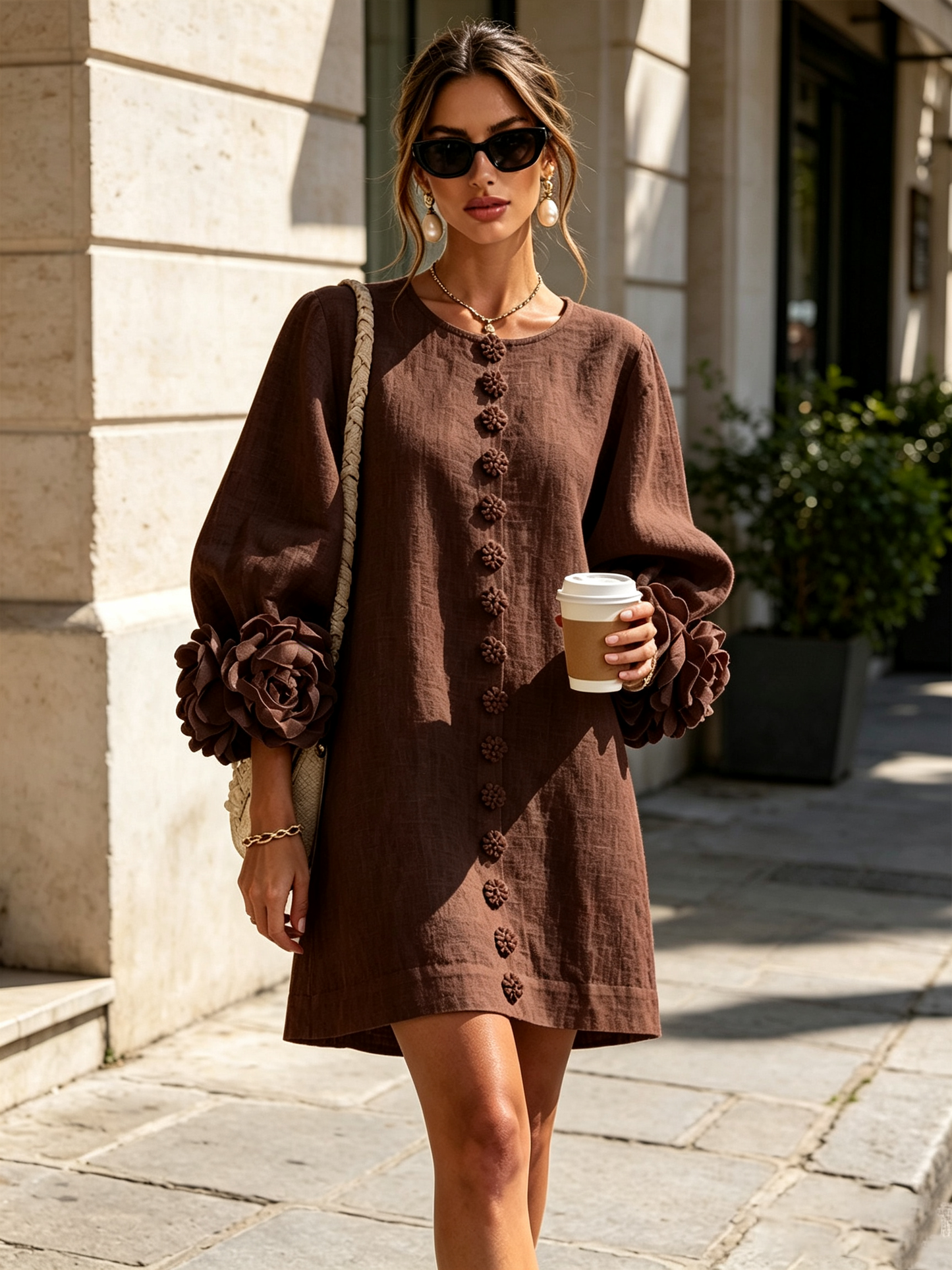 Silvia - Robe chemise mini avec manches à volants