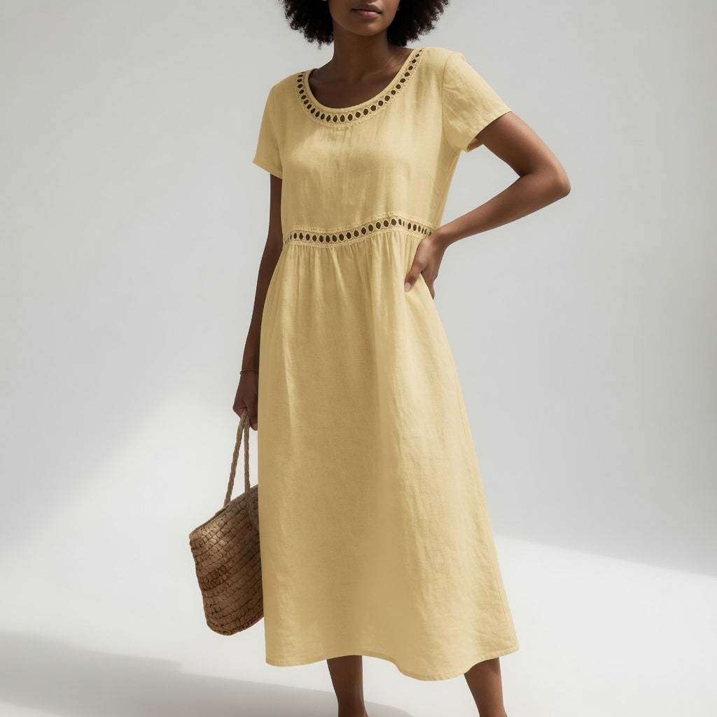 Margery - Robe midi en lin brodée