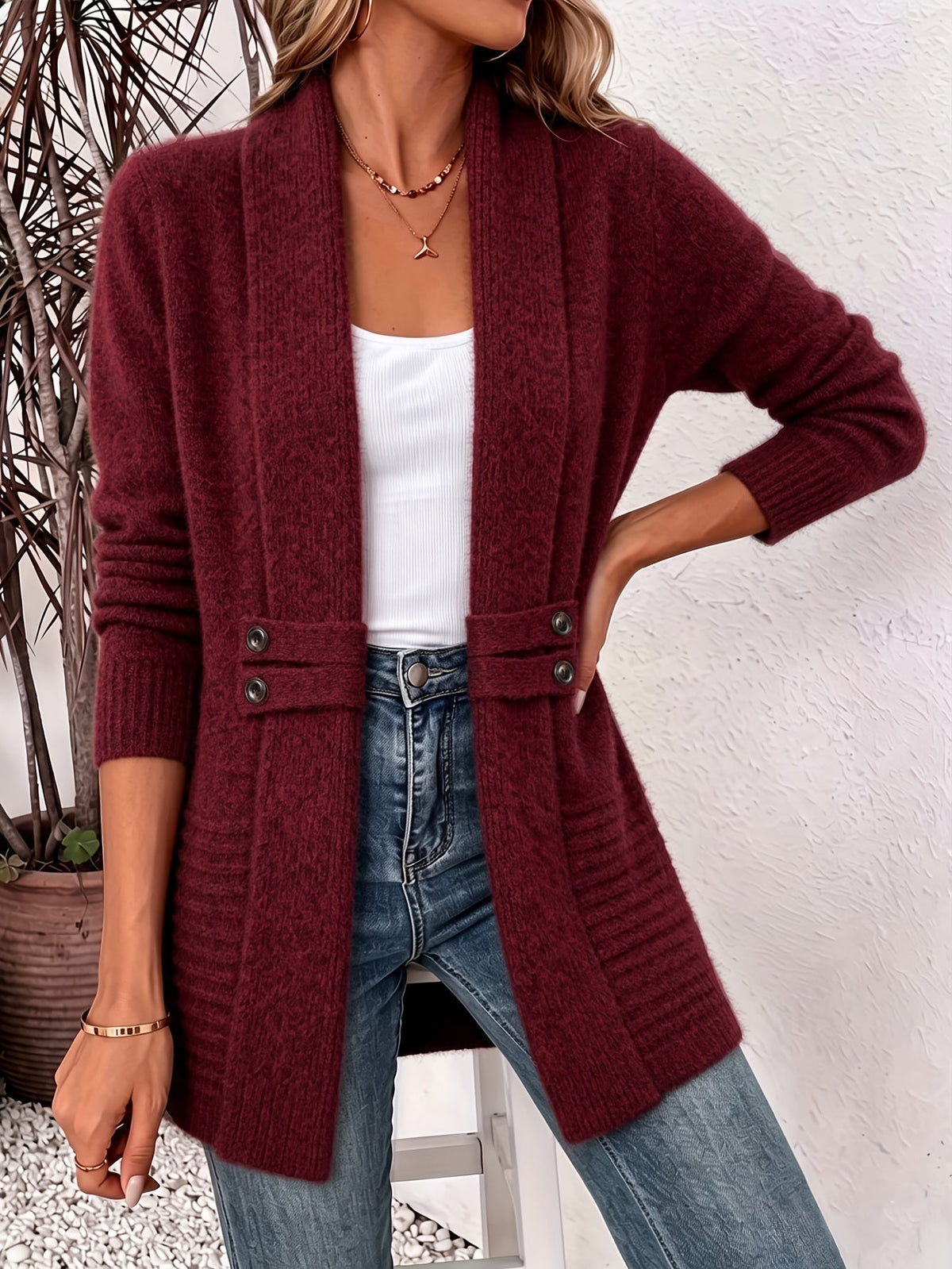 Felecia - Cardigan ceinturé mi-long