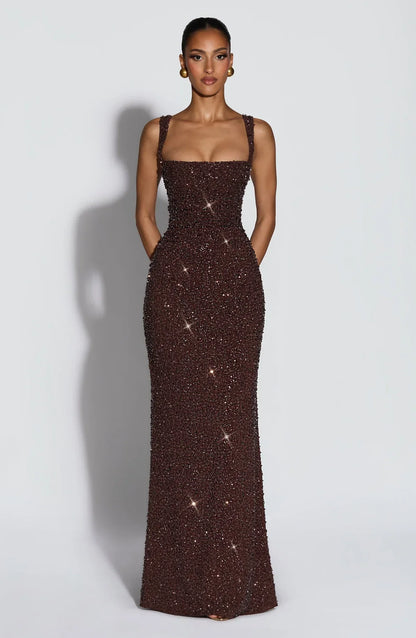 Liora - Robe maxi en corsage scintillant