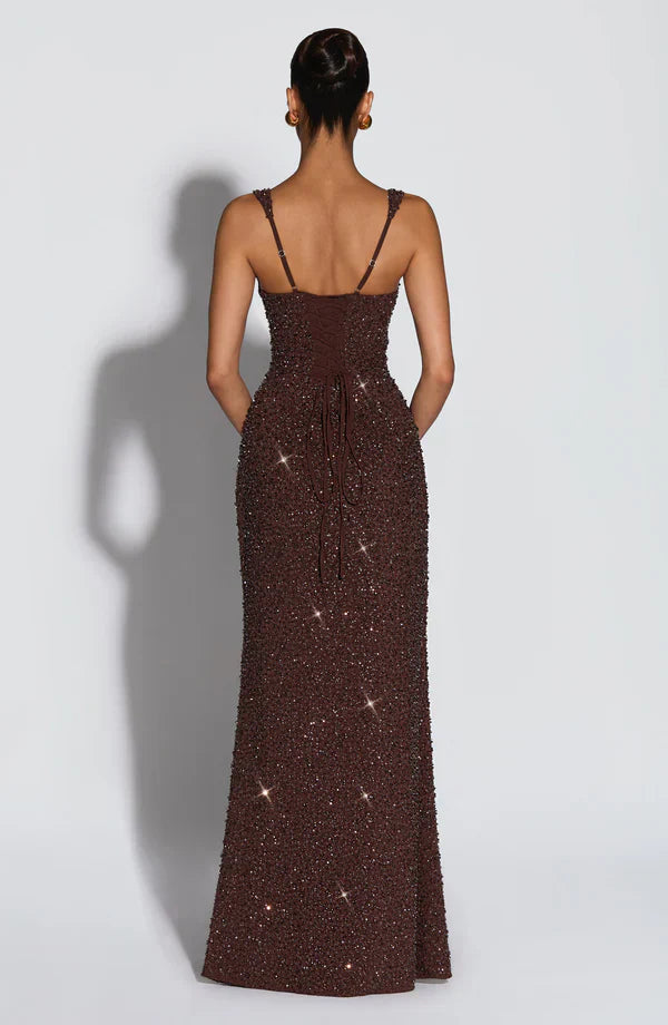 Liora - Robe maxi en corsage scintillant
