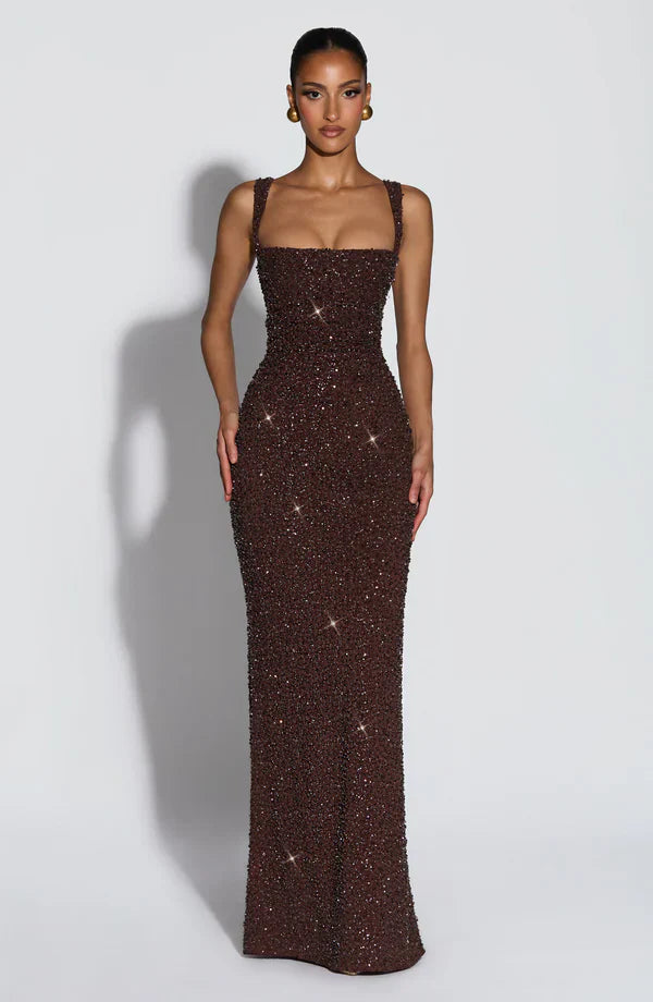 Liora - Robe maxi en corsage scintillant