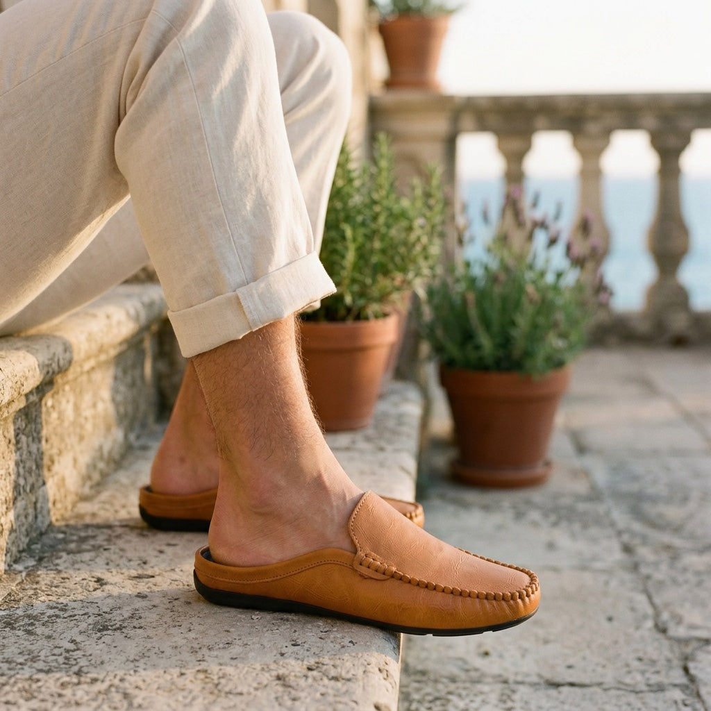 Randy - Mules en cuir avec couture mocassins