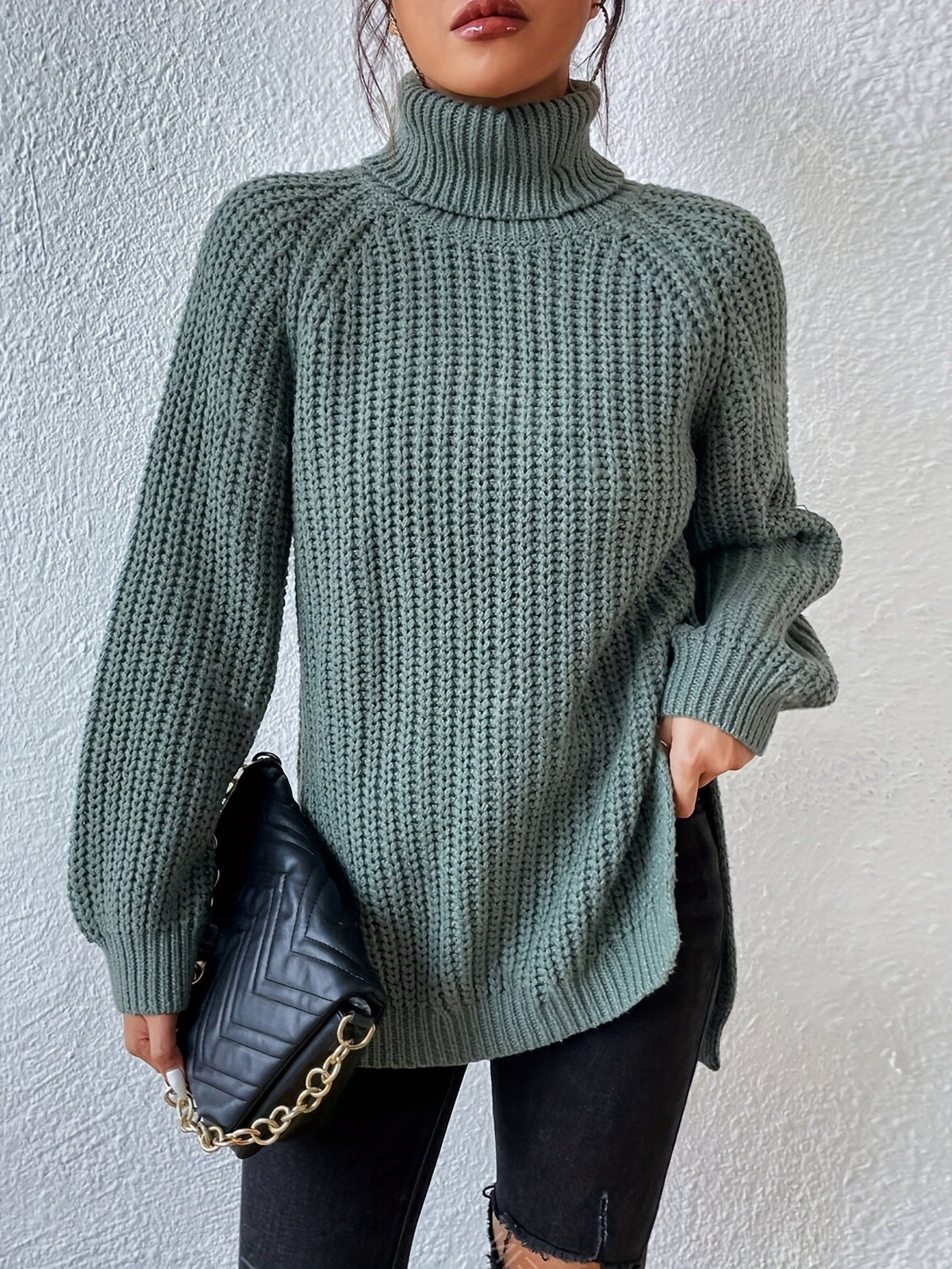 Lysette - Haut en tricot à raglan avec col montant