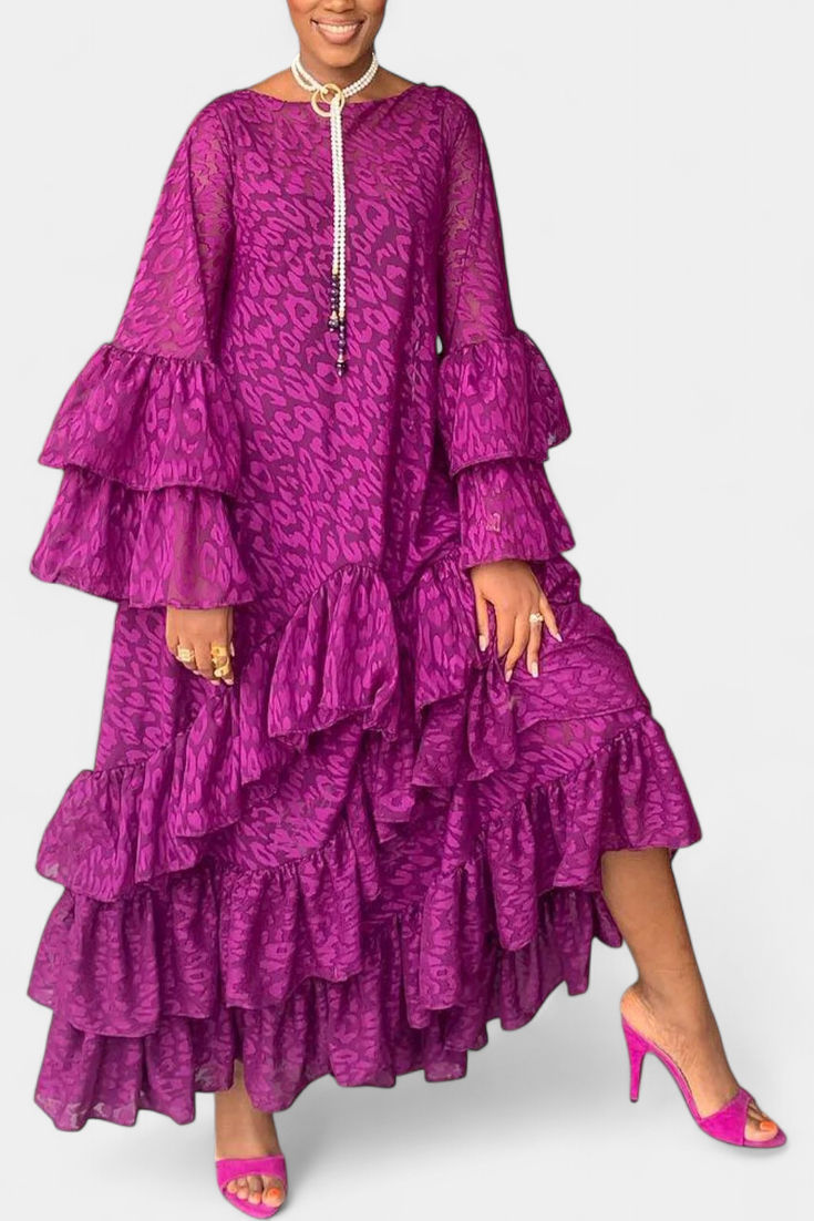 Valoria - Robe maxi asymétrique avec manches cloche