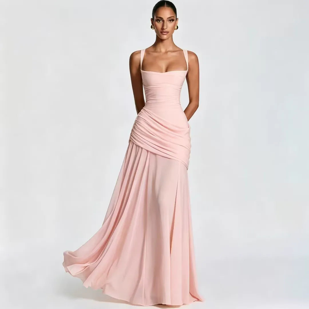 Lenara - Robe maxi drapée avec dos lacé