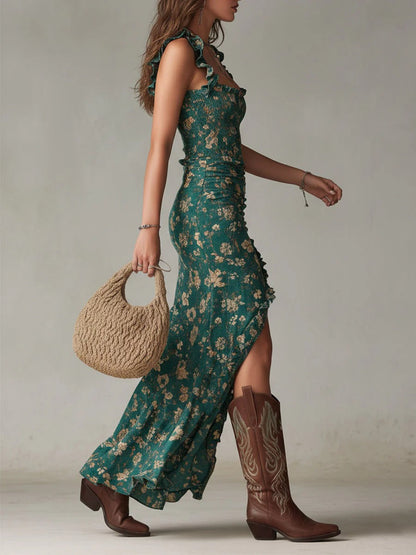 Fiorra - Robe maxi florale boho avec fente