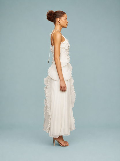 Serelina - Robe maxi à dos nu avec volants