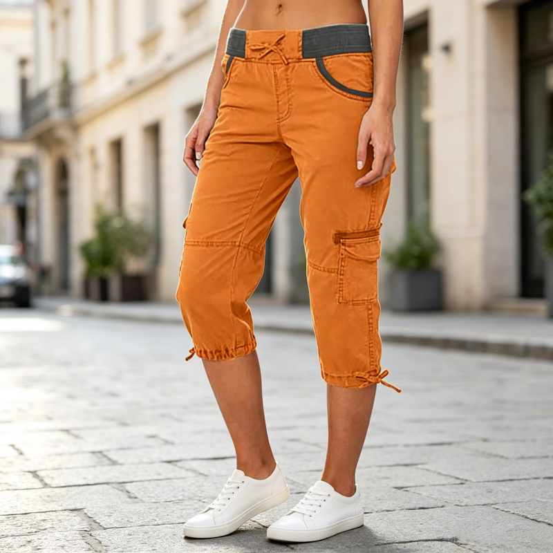 Abigail - Pantalon cargo capri taille haute