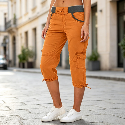 Abigail - Pantalon cargo capri taille haute