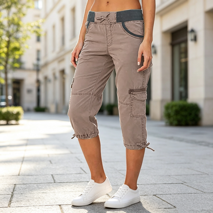 Abigail - Pantalon cargo capri taille haute