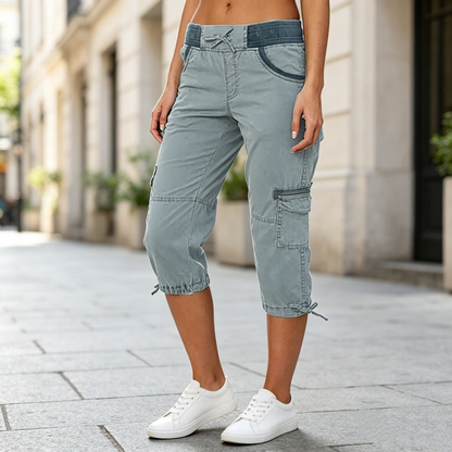 Abigail - Pantalon cargo capri taille haute
