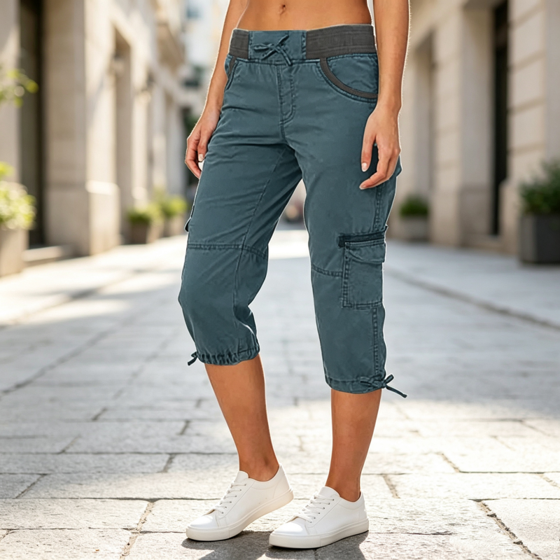 Abigail - Pantalon cargo capri taille haute