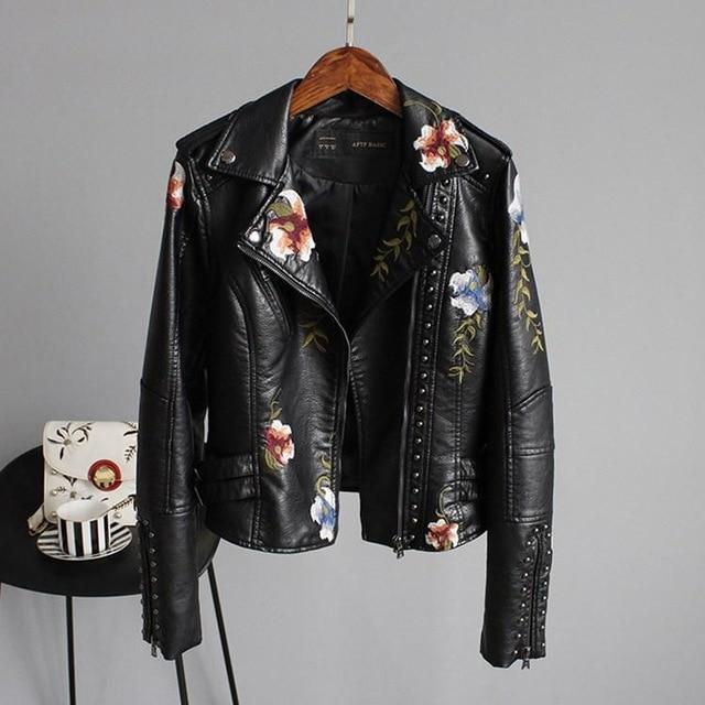 Rachel - Veste brodée en simili cuir