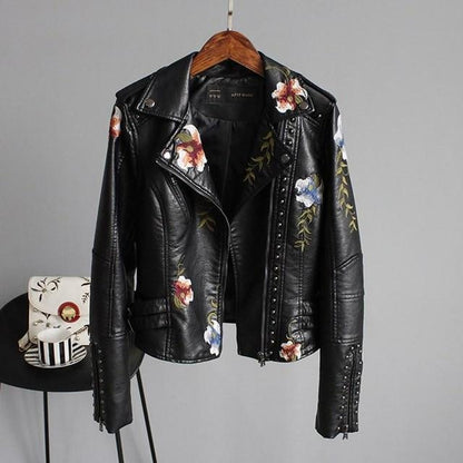 Rachel - Veste brodée en simili cuir